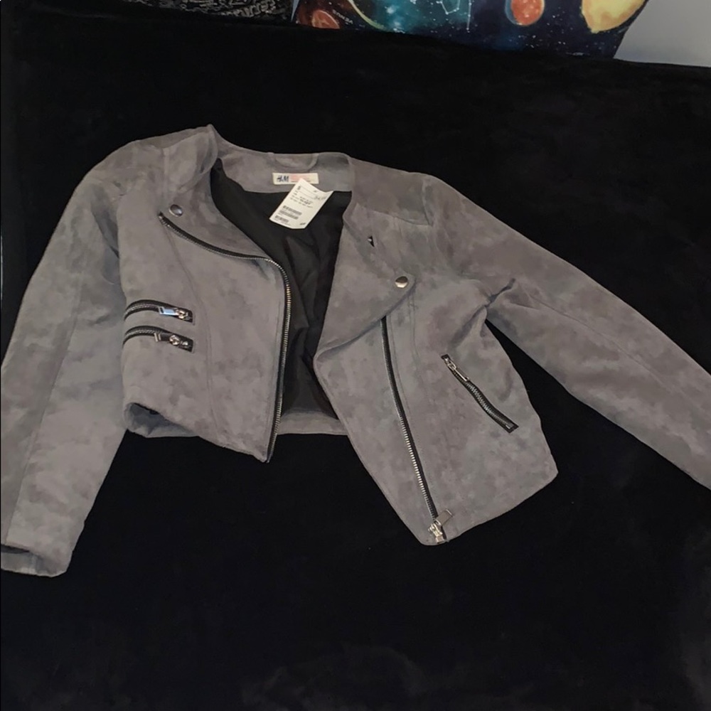 Grey leather crop jacket